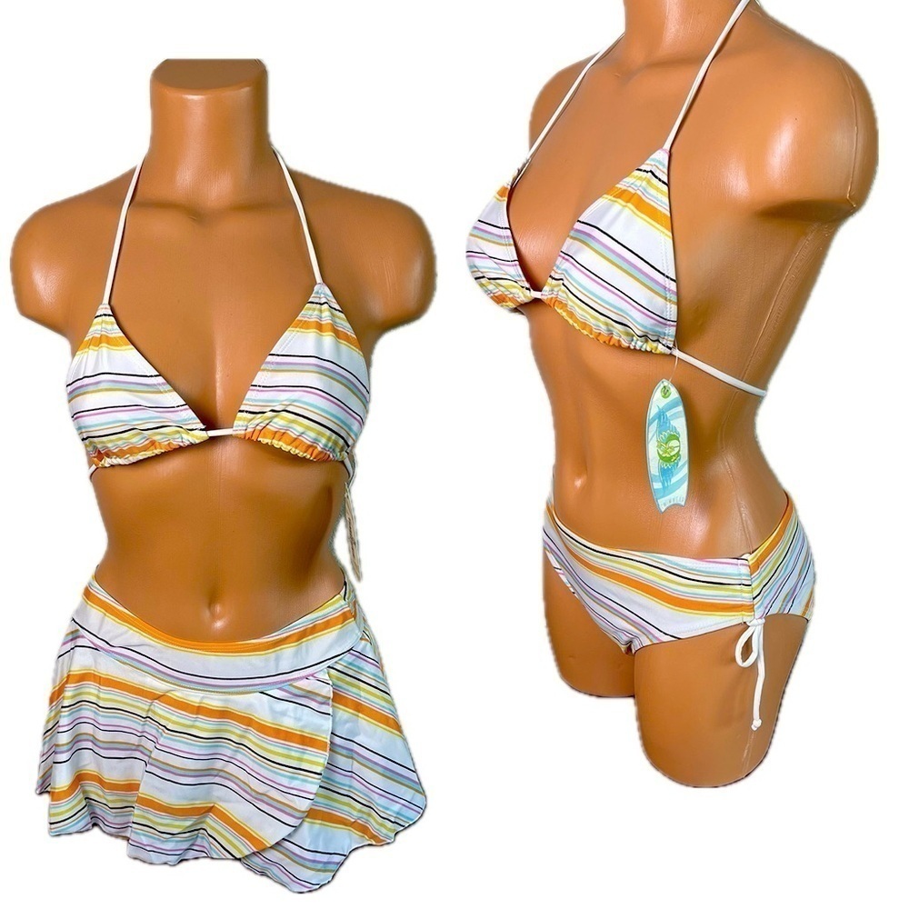 Striped 3 Piece Bikini Set NWT